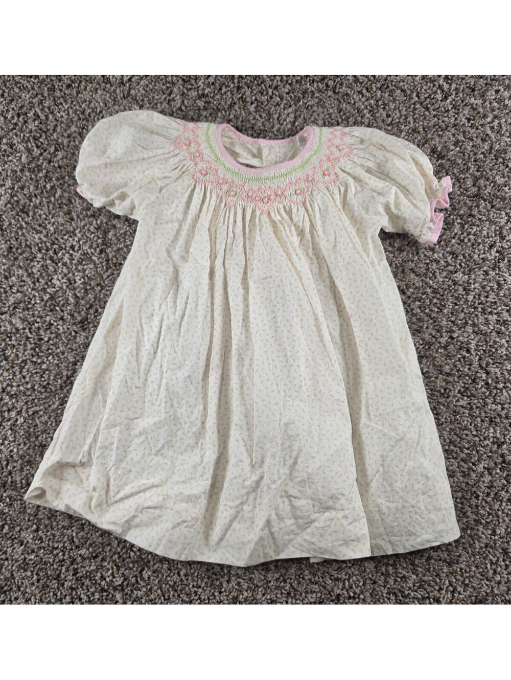 Petit Ami Baby Girls Sz 24M Smocked Short Sleeve Dress White Pink Green